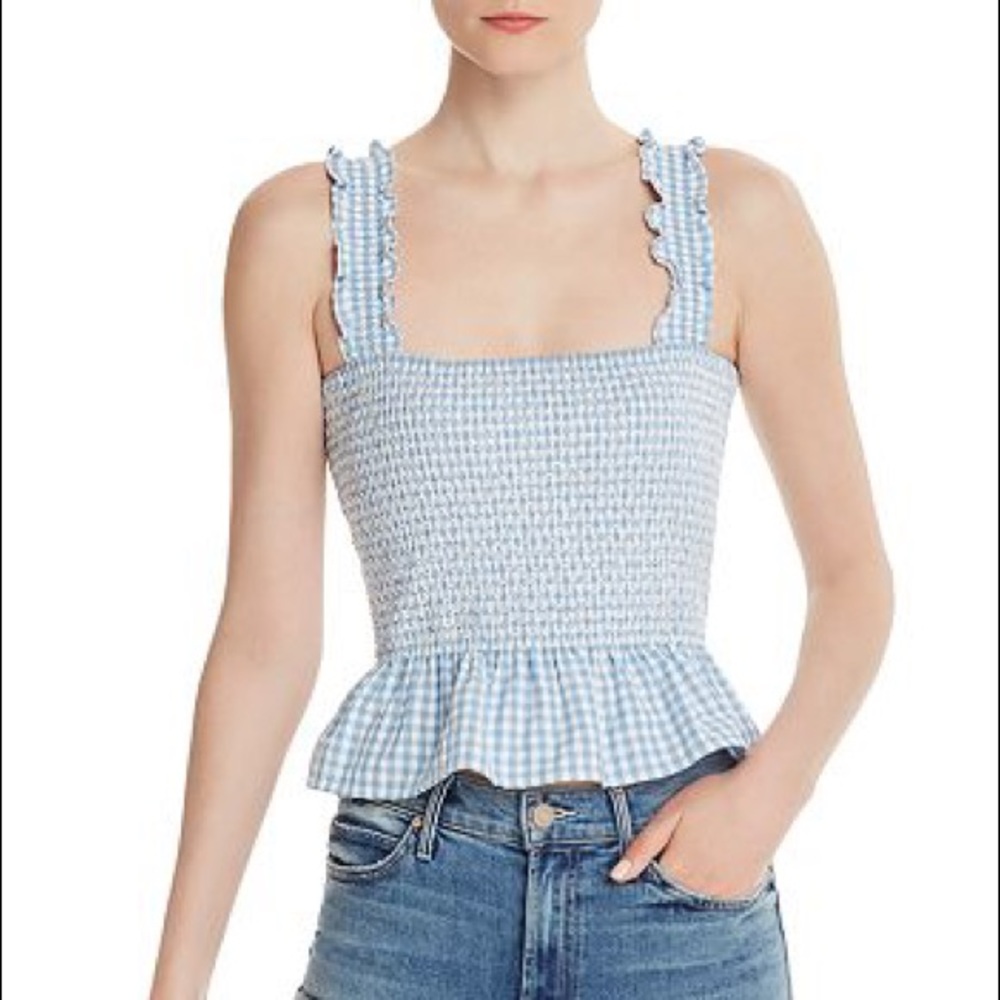 AQUA Smocked Gingham Cropped Top